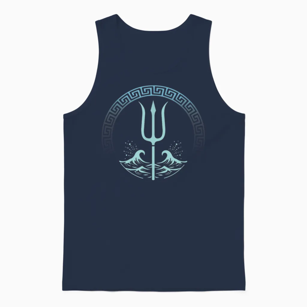 Poseidon Greek God Symbol T-Shirt, Black Unisex Tank Top in Navy