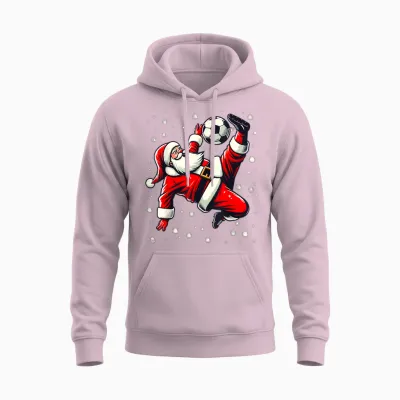 Santa Plays Soccer Bicycle Kick, Christmas Women Men Unisex Hoodie - Light Pink