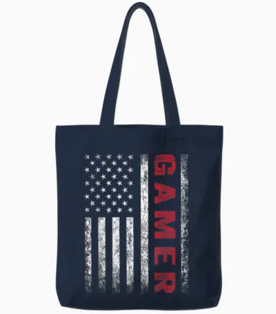 American Flag Funny Gamer Gift Video Games Boys Men Gaming Tote Bags - Navy