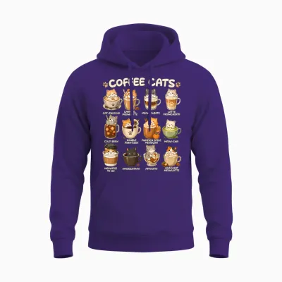 Kawaii Coffee Cats Cappuccino, Niedliches Katzen-Café-Design, Anime-Design Unisex Hoodie - Purple