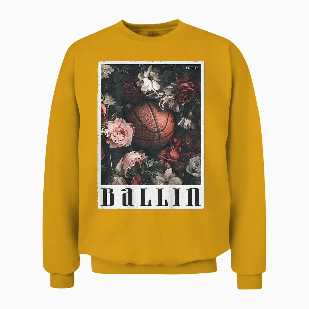 Basketball Jersey Basketball Sports Backprint Basketball T-Shirt, Black Unisex Sweatshirt in Gold