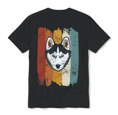 Smiling Husky Retro Unisex T-Shirt - Black
