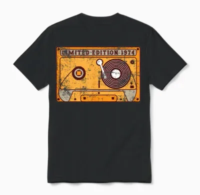 1974 Limited Edition Birthday Music Gift Unisex T-Shirt - Black
