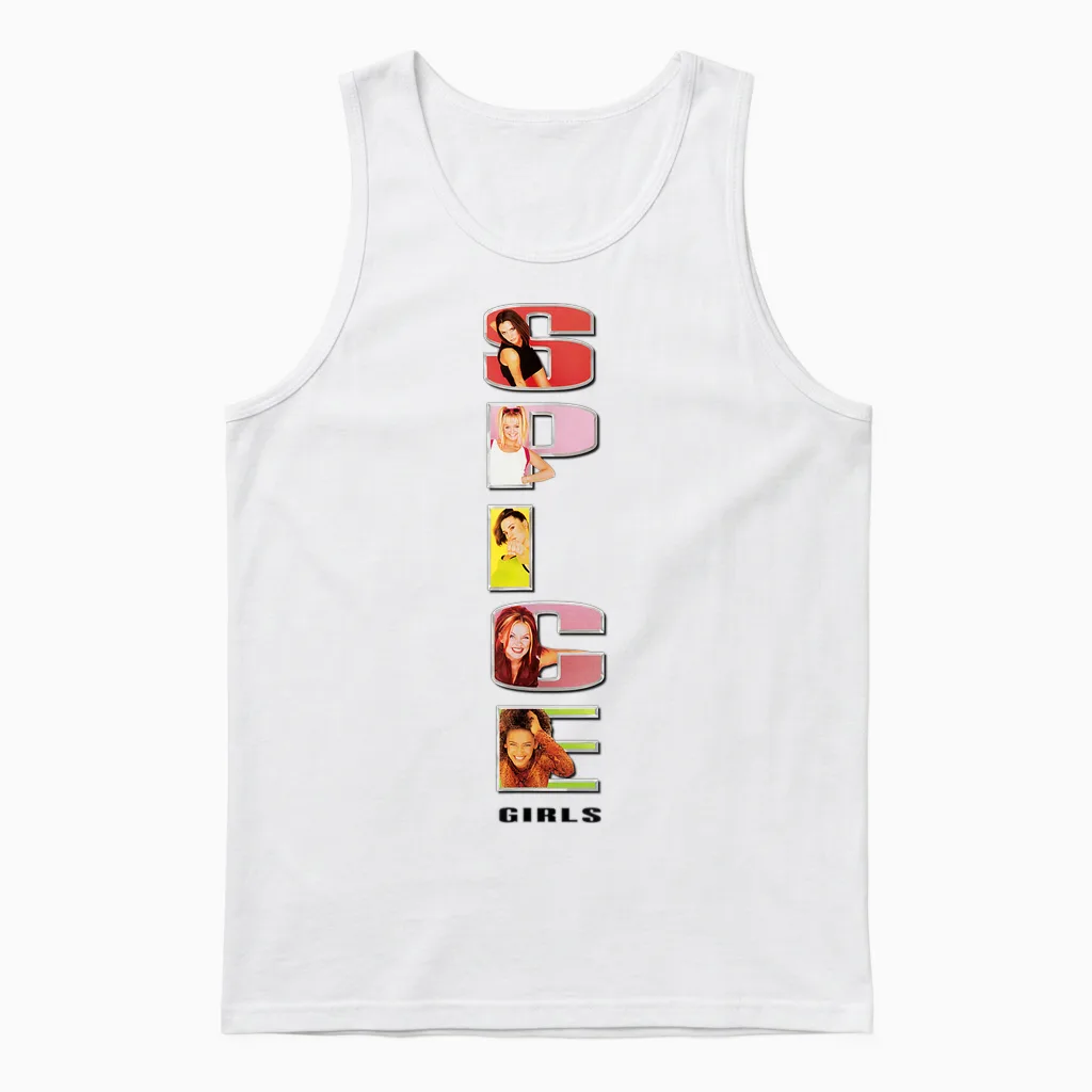 Official Spice Girls Stacked T-Shirt Logo, White Unisex Tank Top in White