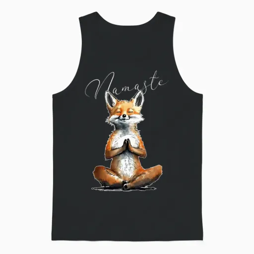 Fox Power Yoga Teacher Animal Humor Namaste Karma Unisex Tank Top in Black