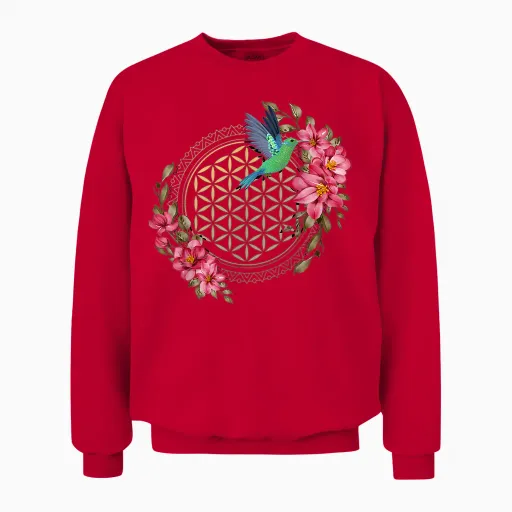 Hummingbird Sacred Geometry Flower of Life Hummingbird Unisex Sweatshirt - Red