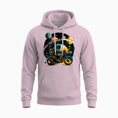 Funny Astronaut on Motorcycle Unisex Hoodie - Light Pink