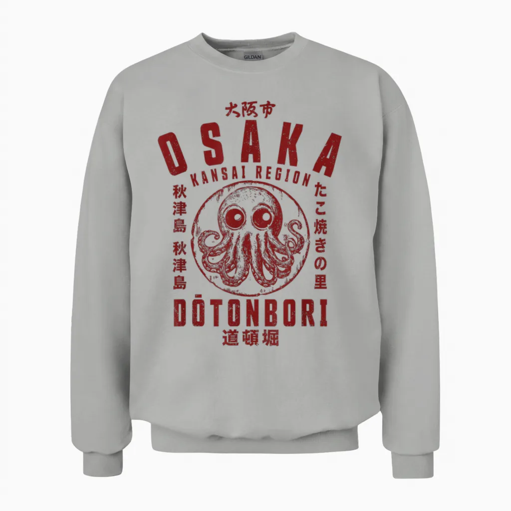 Osaka Dotonbori Japanese Takoyaki Octopus Japan T-Shirt, White, S Unisex Sweatshirt in Ash