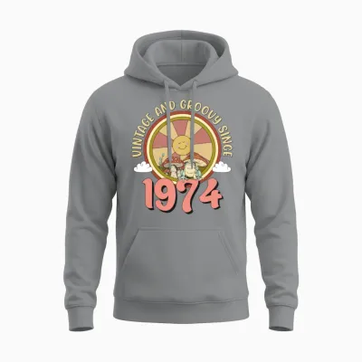 Vintage 1974 Tshirt Retro Hippie Groovy 49th Bday Unisex Hoodie - Sport Grey