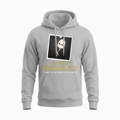Bald Man Super Gift Funny Old Photo of Me T-Shirt, Black, S Unisex Hoodie - Ash
