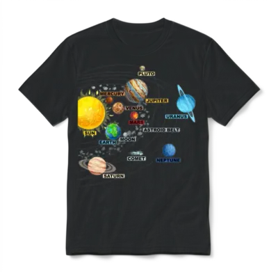 Solar System Planets Astronomy Space Science Girls Unisex T-Shirt - Black