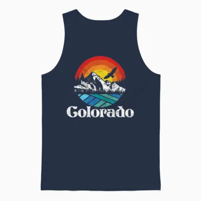 Retro Colorado Mountains Distressed Unisex Tank Top - Navy