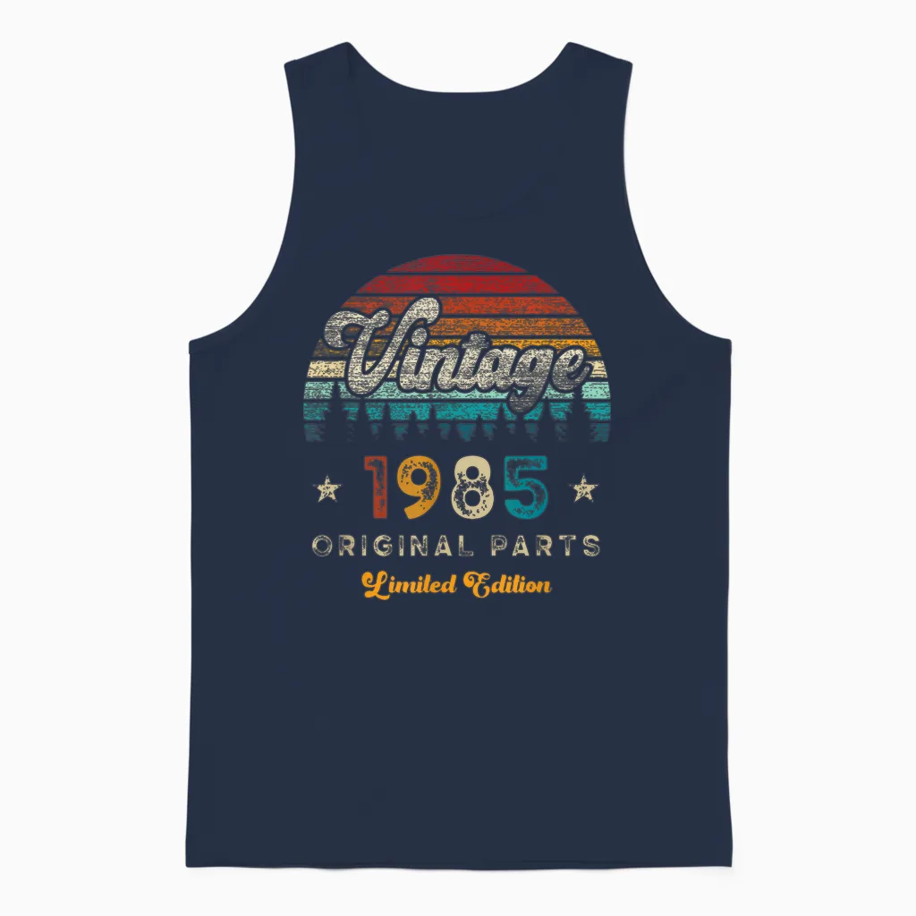 Vintage 1985 Birthday 40 Years Old Limited Edition T-Shirt, Black Unisex Tank Top in Navy