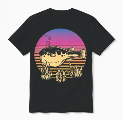 Blowfish Retro Balloonfish Puffer Fish Unisex T-Shirt - Black
