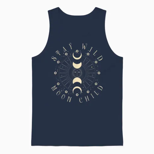 Boho Celestial Moon Phases, Stay Wild Moon Child, Spirituell Unisex Tank Top in Navy