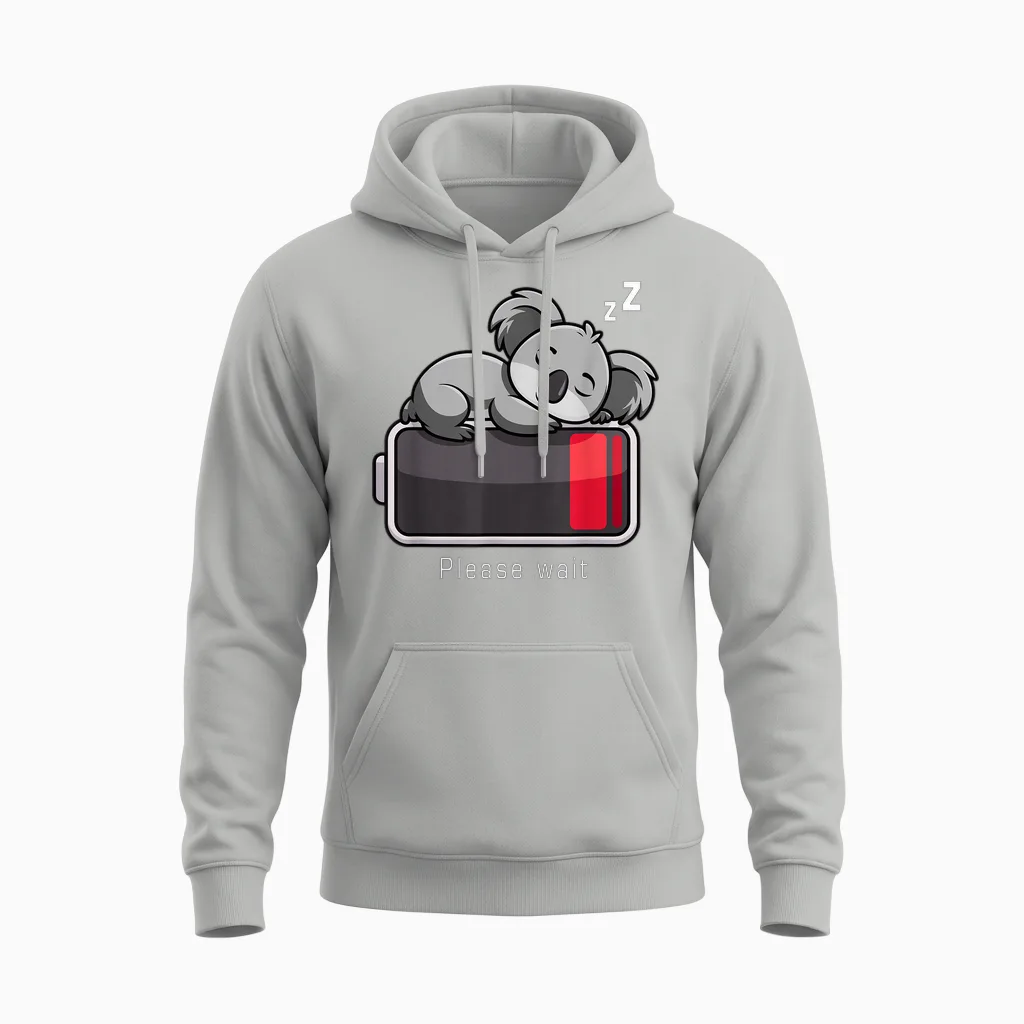 Cute Koala, Lazy Fashion, Loading, Humor, Gift, Fun Unisex Hoodie in Ash