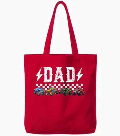 Dad Retro Monster Truck Family Crew Birthday Matching Tote Bags - Red
