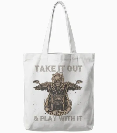 Funny Biker Skeleton Motorcycle Rider - Back Print Tote Bags - White