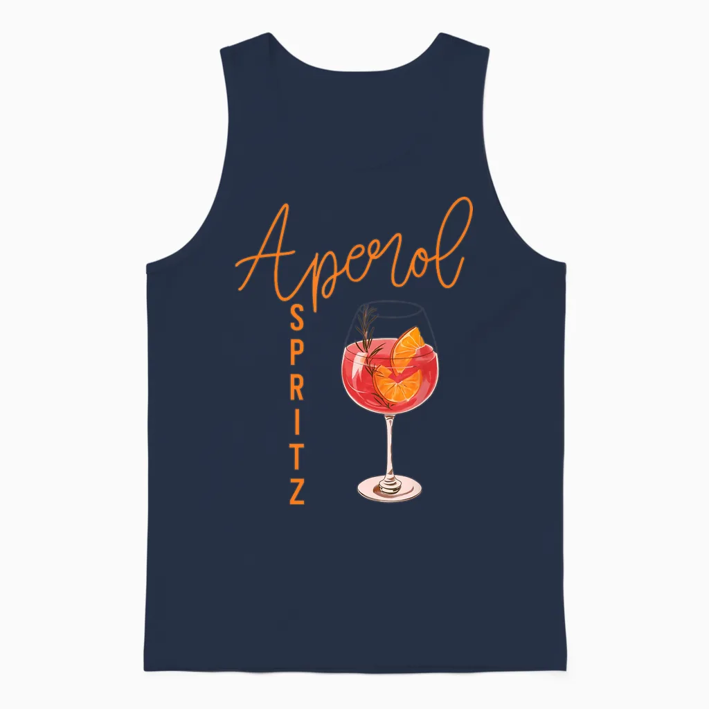 Orange Spritz Watercolour Drink Summer Cocktail Gift T-Shirt, Black, S Unisex Tank Top in Navy