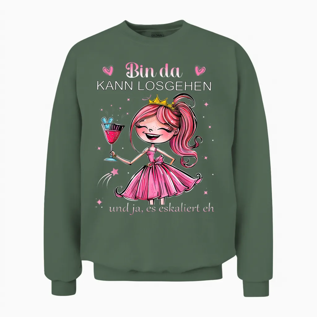 Women's Princess Bin Da Kann Losgehen Es Escaliert Eh Costume T-Shirt, Black Unisex Sweatshirt in Military Green