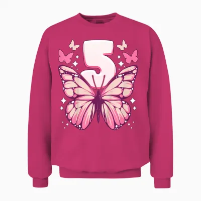 Geburtstag Mädchen 5 Jahre, Schmetterlinge Und Nummer 5 Unisex Sweatshirt - Heliconia