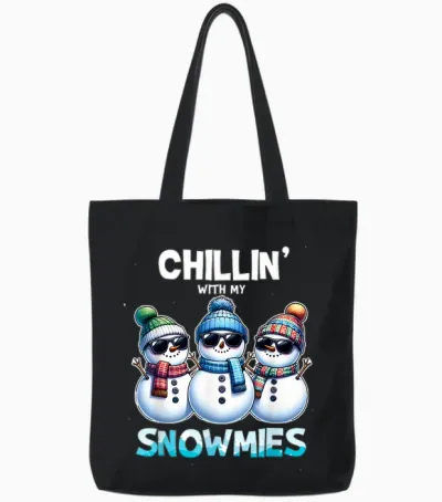 Funny Chillin with My Snowmies Christmas Snowman Tote Bags - Black