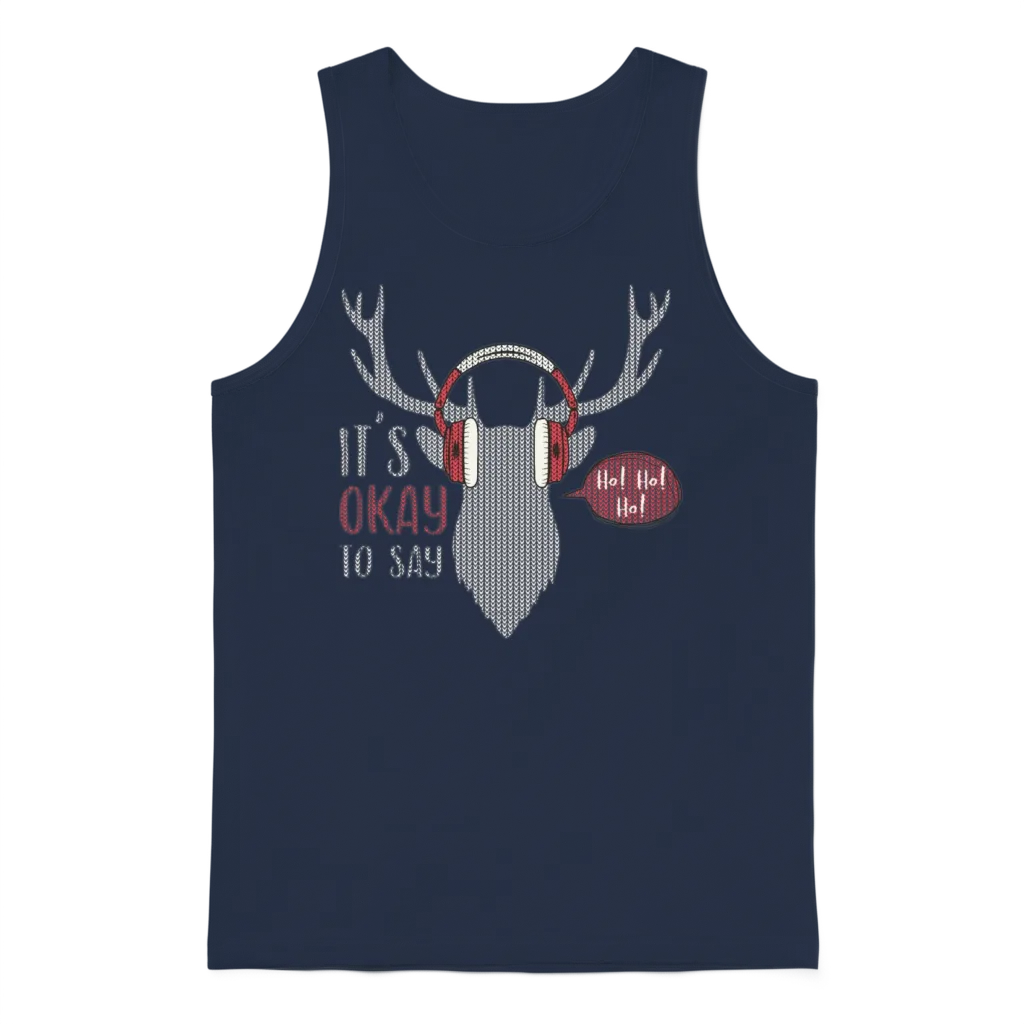 Retro Vintage Holiday Deer Knit Print Unisex Tank Top - Navy
