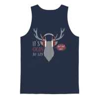 Retro Vintage Holiday Deer Knit Print Unisex Tank Top - Navy – 1
