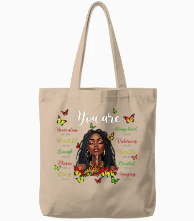 Black History Loc'd Afro Girl You Are Bible Verse Christian Tote Bags - Natural
