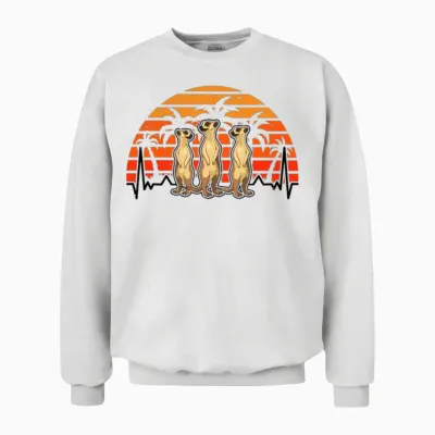 Meerkat Heartbeat Retro Unisex Sweatshirt - White