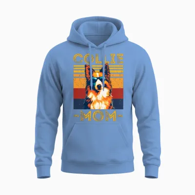 Collie Mom Retro Unisex Hoodie - Carolina Blue