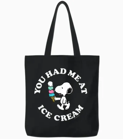 Peanuts - Snoopy You Had Me at Ice Cream Tote Bags - Black