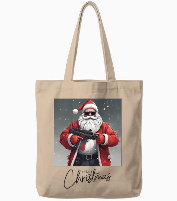 Santa Claus Christmas Tote Bags in Natural