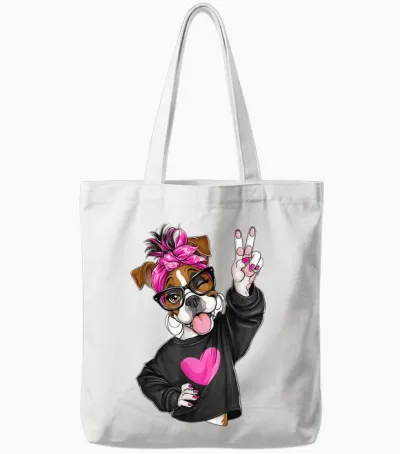 Cute Boxer Girl Lunettes Symbole Paix Chien Graphique Nœud Rose Tote Bags - White