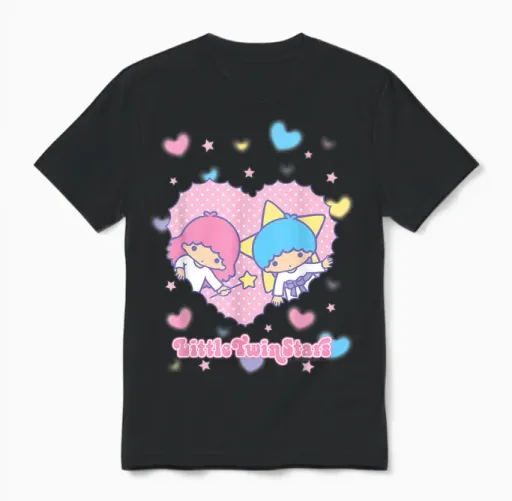 Little Twin Stars Retro Logo Valentine Unisex T-Shirt in Black