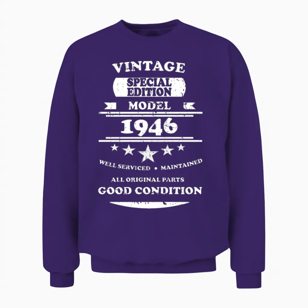 Vintage Retro White 1946 Unisex Sweatshirt - Purple