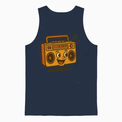 Retro Boombox Smile Unisex Tank Top - Navy