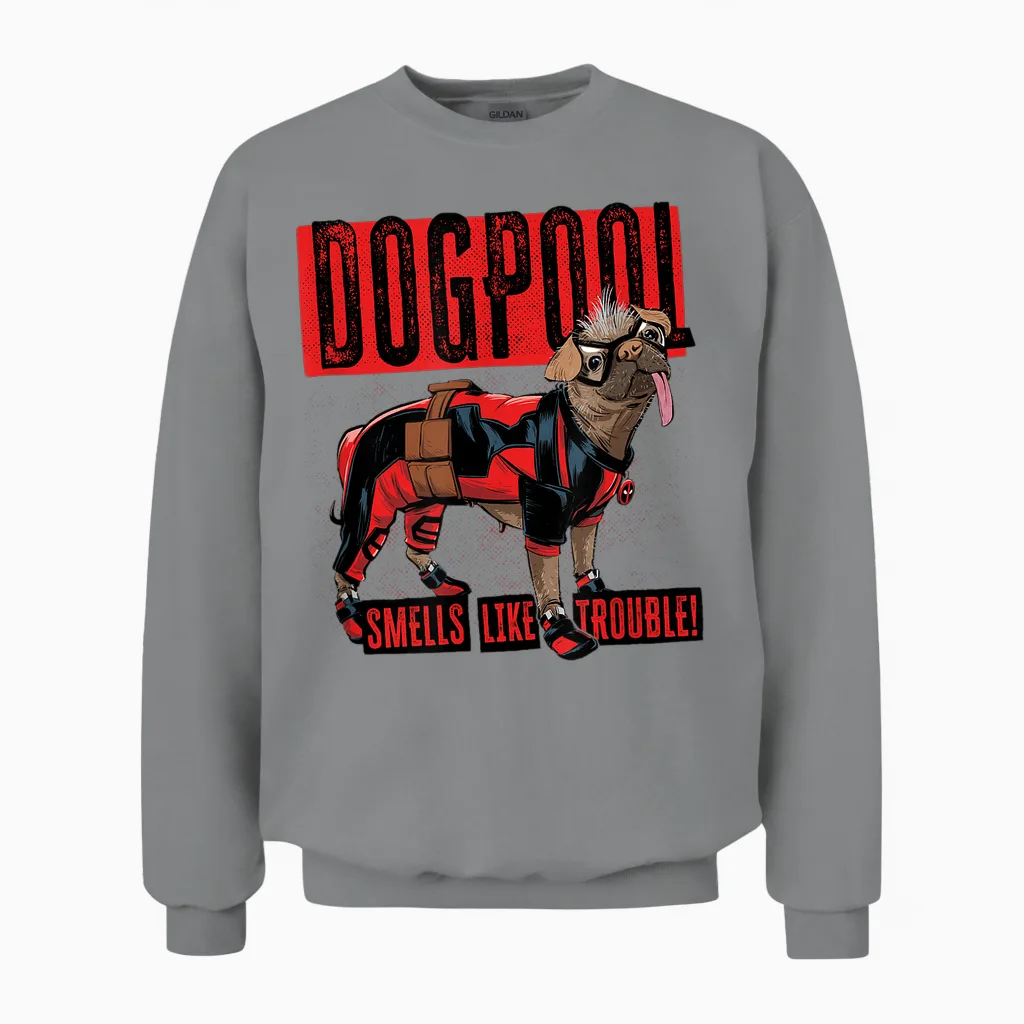 Marvel Studios Deadpool & Wolverine Dogpool Smells Trouble T-Shirt, Black, S Unisex Sweatshirt in Sport Grey