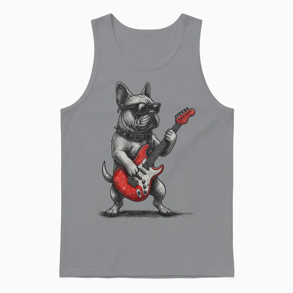 Guitare Vintage Bouledogue Français Punk Unisex Tank Top in Sport Grey