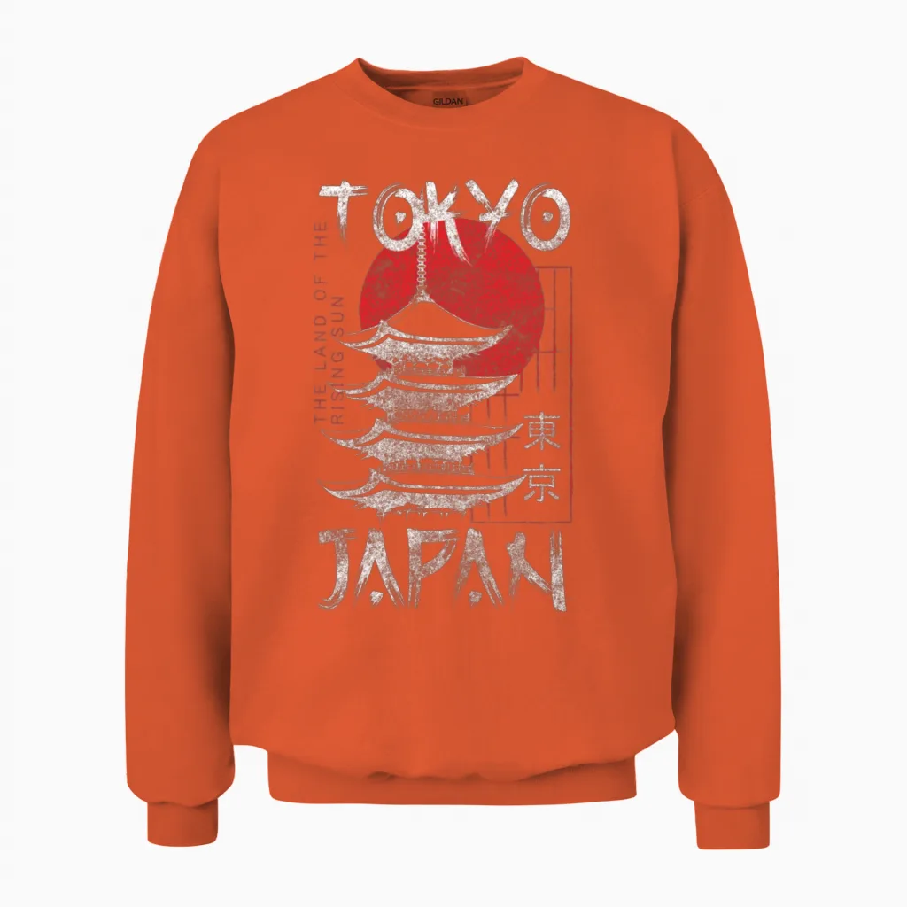 Tokyo City Manga Japanese Unisex Sweatshirt in Orange