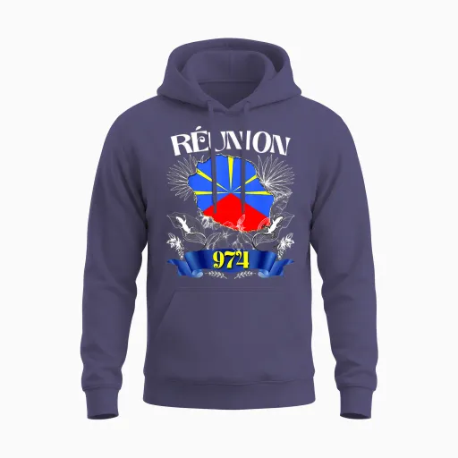 Flag Reunion 974 Le La Margouillat Tropical Flowers Unisex Hoodie - Heather Sport Dark Navy