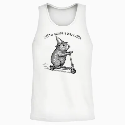 Off to Cause a Kerfuffle Funny Hamster Scooter Chaos Unisex Tank Top - White