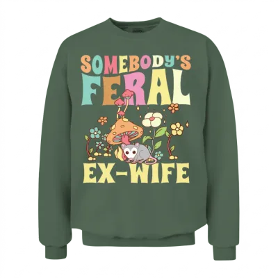 Somebody's Feral Ex-Wife Opossum Mushroom Floral Unisex Sweatshirt - Military Green