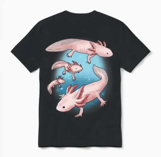 Axolotl Shirt Kids Axolotl Gifts Kawaii Axolotl Unisex T-Shirt in Black