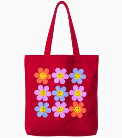 Hippie Retro Flower Power Kawaii Blumen Floral 60er 70er Jahre Tote Bags - Red