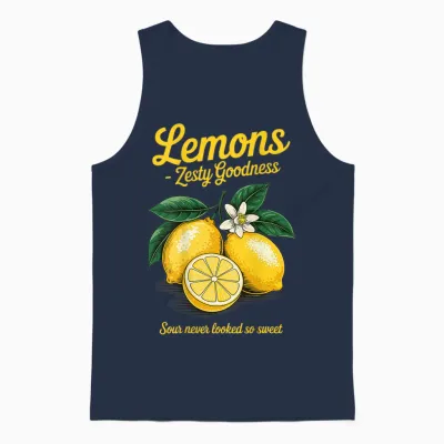 Lemons Zesty Goodness Retro Citrus Bright Look Art Back Unisex Tank Top - Navy