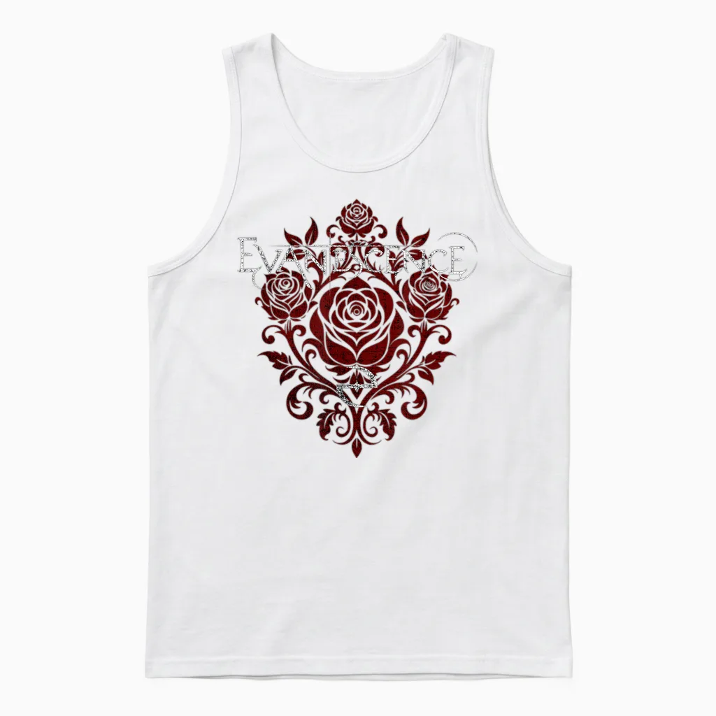 Evanescence Rose Logo Floral & Botanical Unisex Tank Top in White