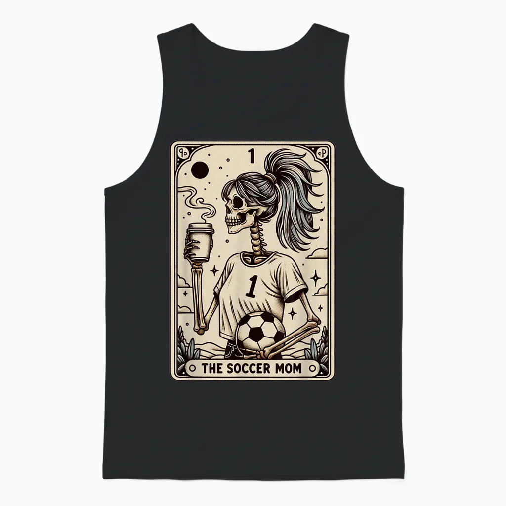 Soccer Mom Tarot Card, Vintage Halloween Soccer Mama Unisex Tank Top in Black