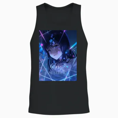 Anime Girl Cry in Neon Aesthetic Unisex Tank Top - Black