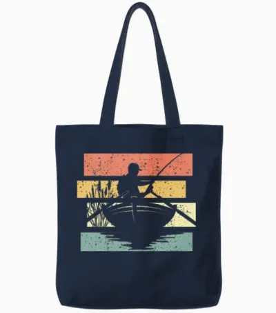 Fishing Retro Tote Bags - Navy